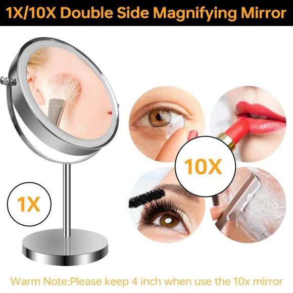 8" Lighted Makeup Mirror, 10X Magnification, Double Sided Dimmable Rechargable - Picture 5 of 6